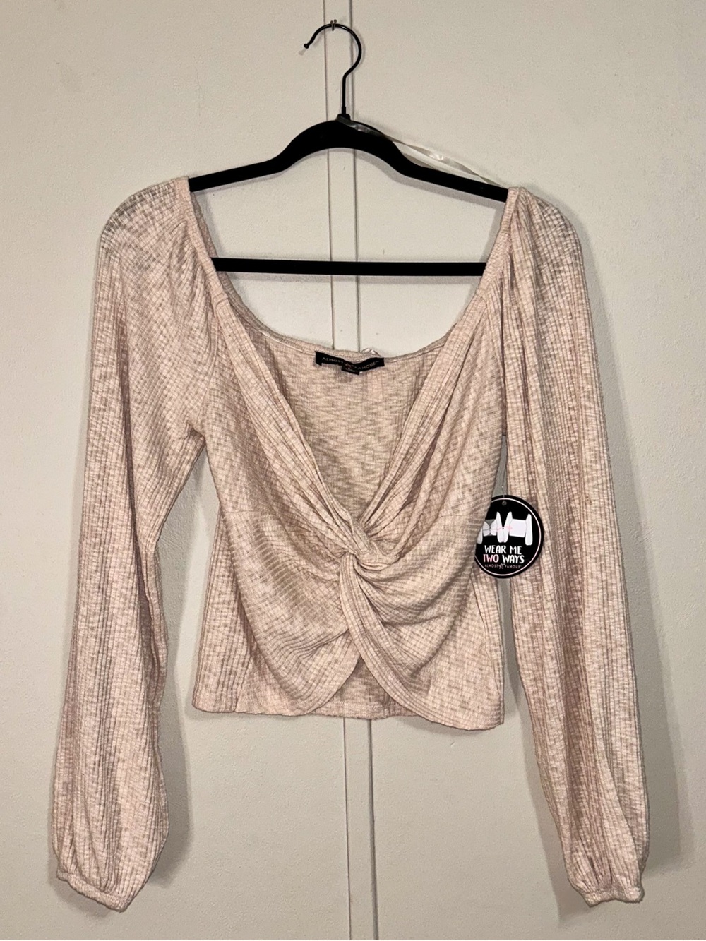 Almost Famous Twist-Front Long Sleeve Top - Light Taupe
